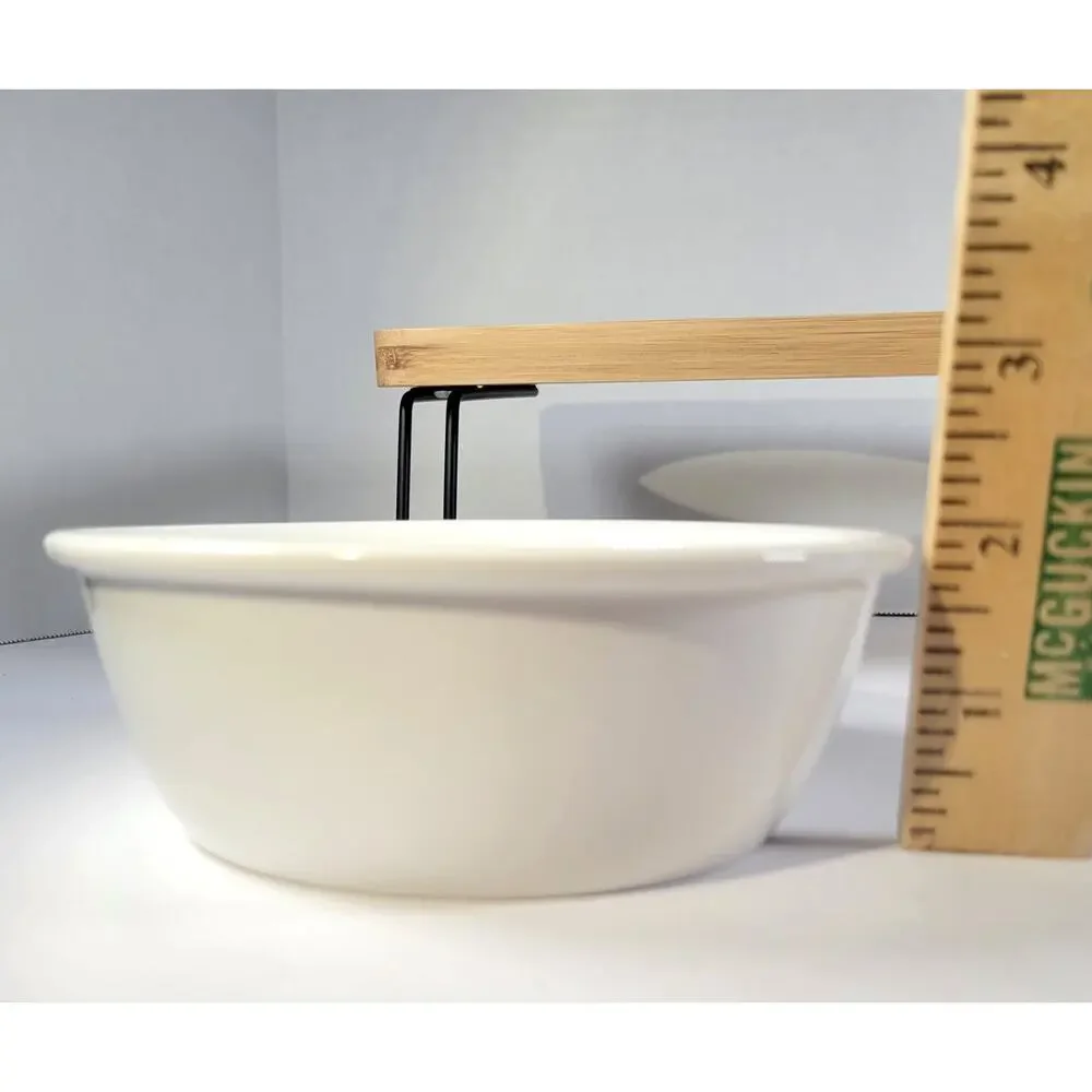 Elevated Bamboo Dog Bowl Stand with White Bowls